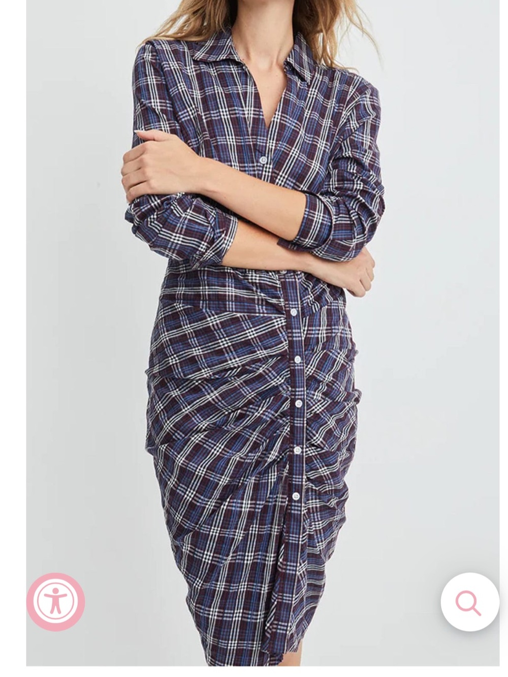 Veronica Beard Calvert plaid ruched Long-Sleeve Shirt Dress